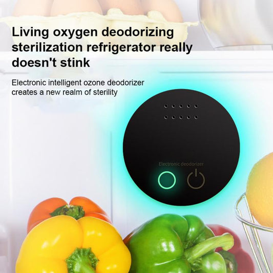 Electronic ozone deodorizer with text about living oxygen deodorizing sterilization refrigerator