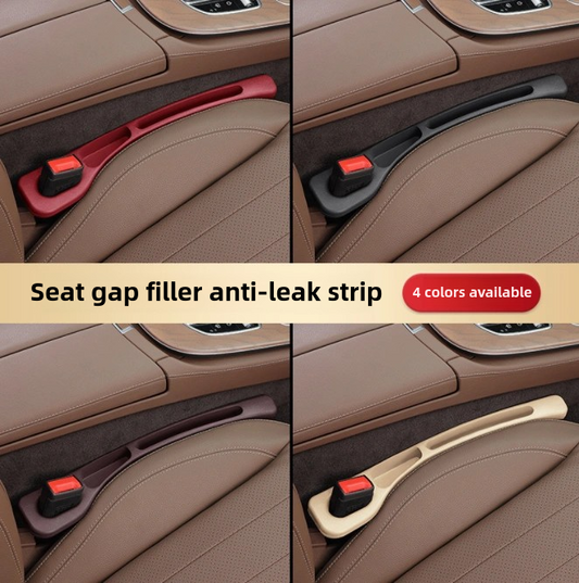 Car seat gap filler anti-leak strip with four color options displayed.