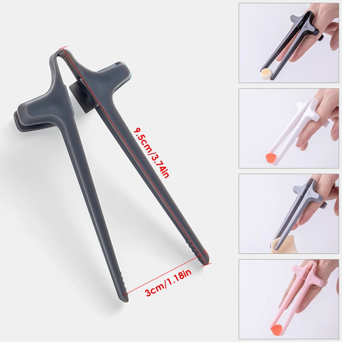 Black hair curler with measurements and usage examples on a white background