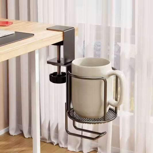 Adjustable Clamp-On Metal Cup Holder – Fits Desks, Beds & More
