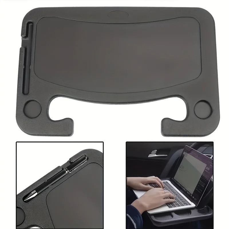 Black laptop stand with additional features on a white background