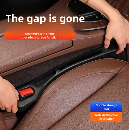 Car interior with a gap-filling device being used, showing wear-resistant silent upgraded storage function.