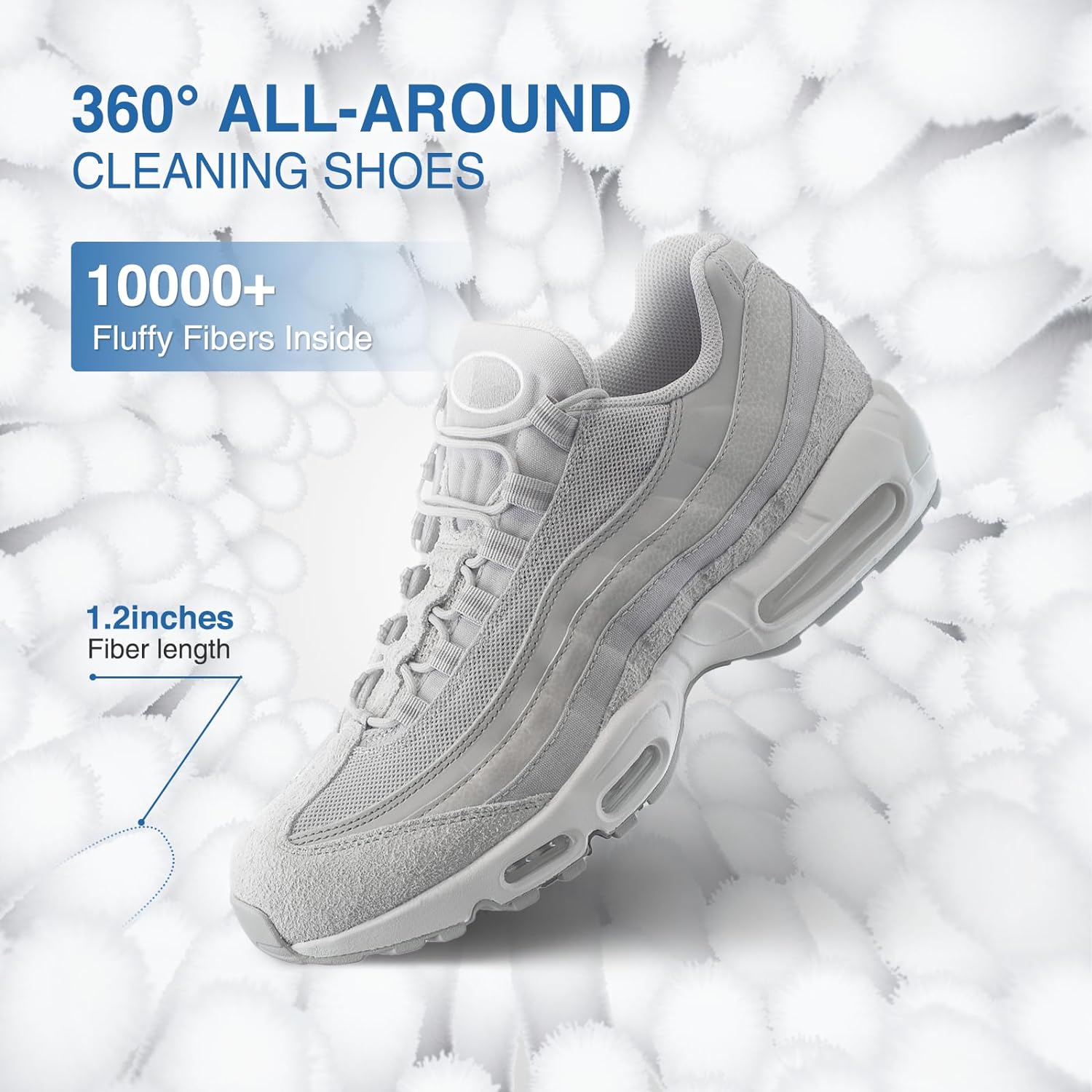 Gray sneaker with cleaning shoe features on a white background