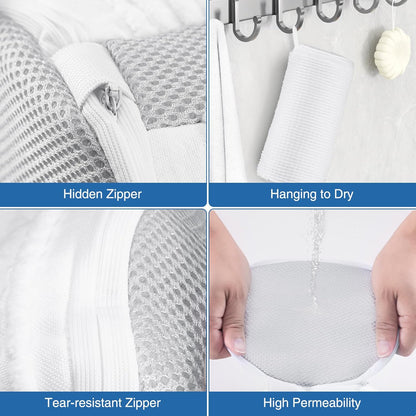 Product features including a hidden zipper, hanging to dry, tear-resistant zipper, and high permeability.