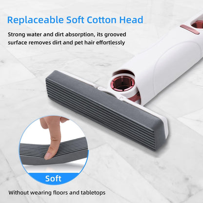 Replaceable soft cotton head for cleaning with text on water and dirt absorption.