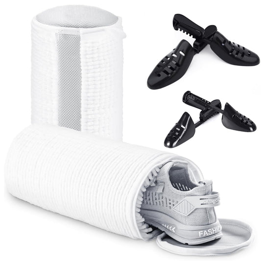 White shoe tree with black shoe stretchers on a white background