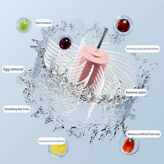 Multifunctional cleaning tool with various uses labeled on a light blue background