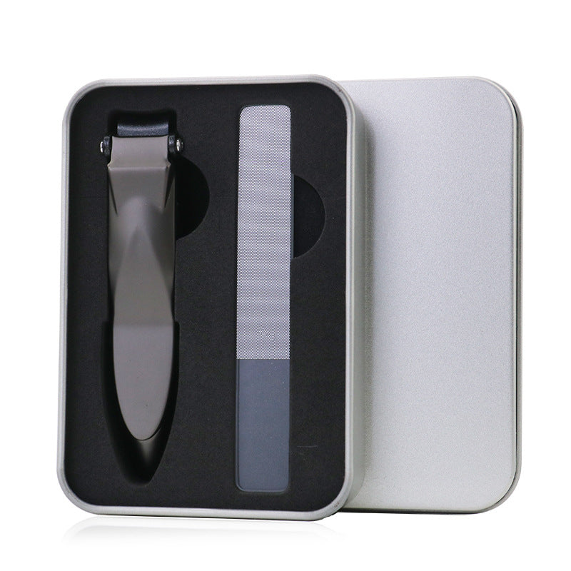 Nail clipper set with black case on a white background