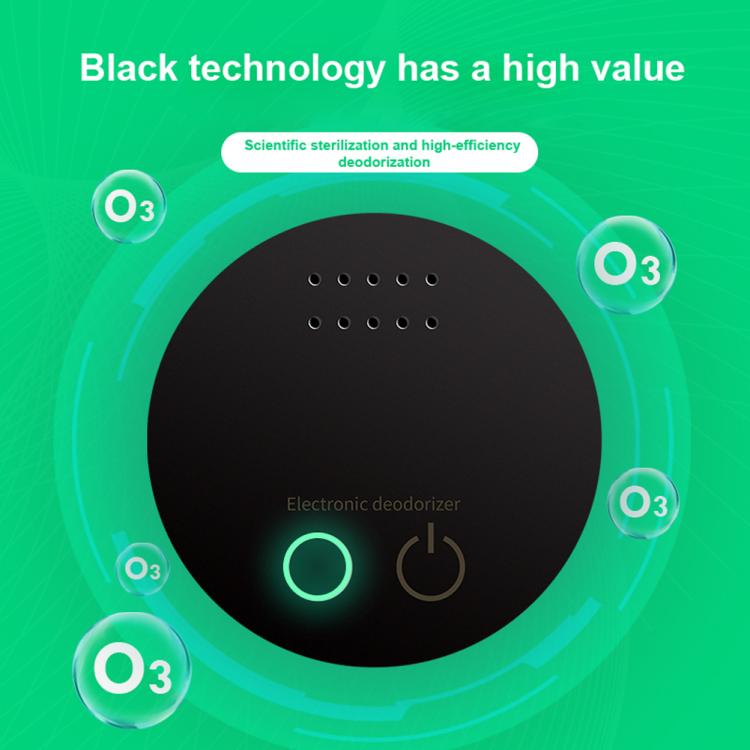Electronic deodorizer with ozone symbols on a green background