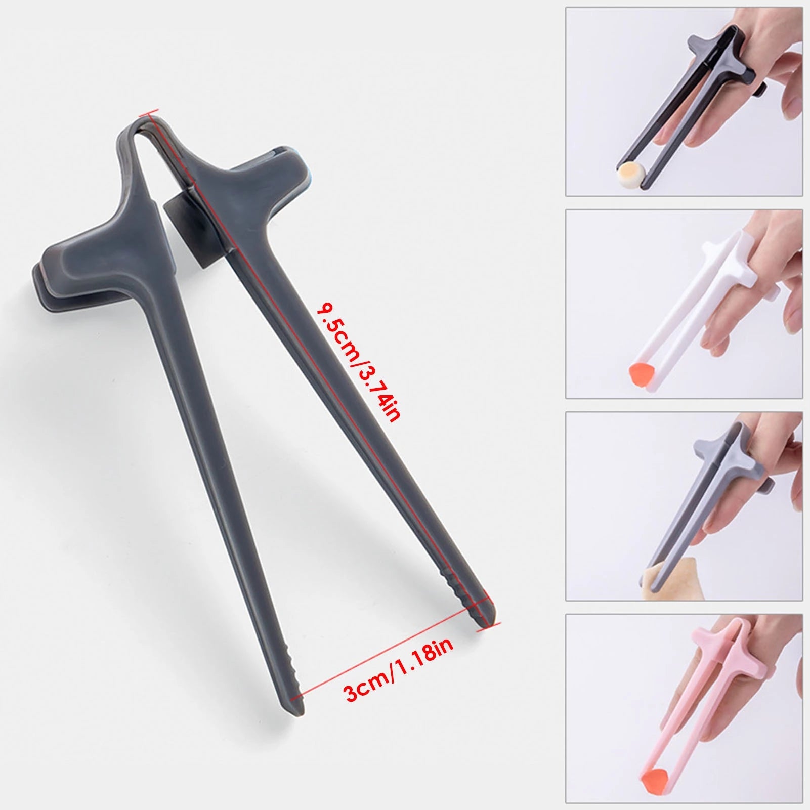 Black hair curler with measurements and usage examples on a white background