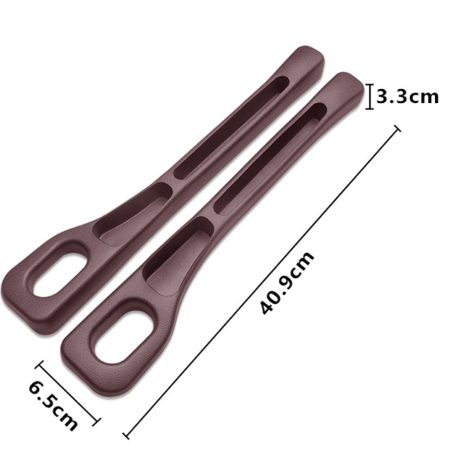 Two brown straps with measurements on a white background