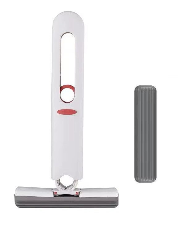 Cleaning tool with a white handle and red button on a white background