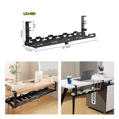 Retractable Clamp-On Under Desk Cable Tray – Adjustable Metal Holder (No Drill)